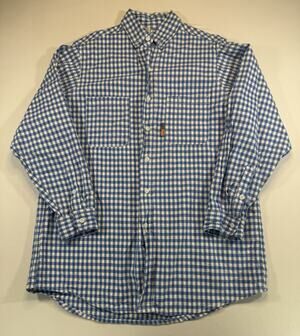 Rasco FR Shirt Mens Large Blue Plaid Flame Resistant Work Button Up Pockets